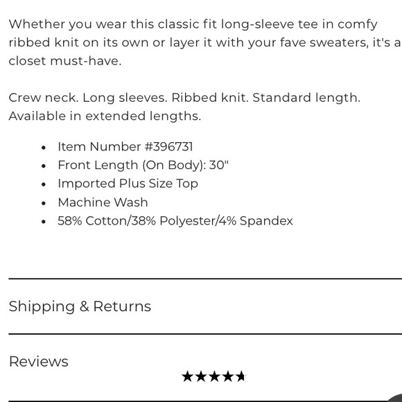 NWOT Lane Bryant Classic Long Sleeve Crew Neck Tee, Size 34/36, White - Picture 3 of 5